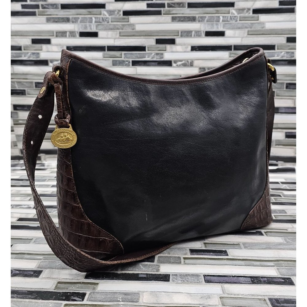 Brahmin VTG Pecan Croc Black Leather Combo Shoulder Bag